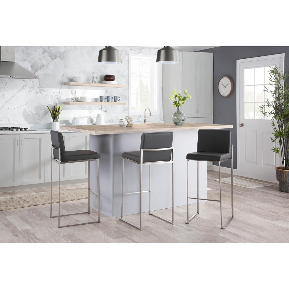Lumisource Fuji Stackable Barstool with Grey Faux Leather Cushion in Stainless Steel &#40;Set of 2&#41;, , large
