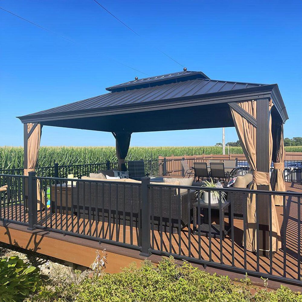 HOMLUX 13' x 15' Outdoor Hardtop Gazebo with Galvanized Steel in Brown, , large