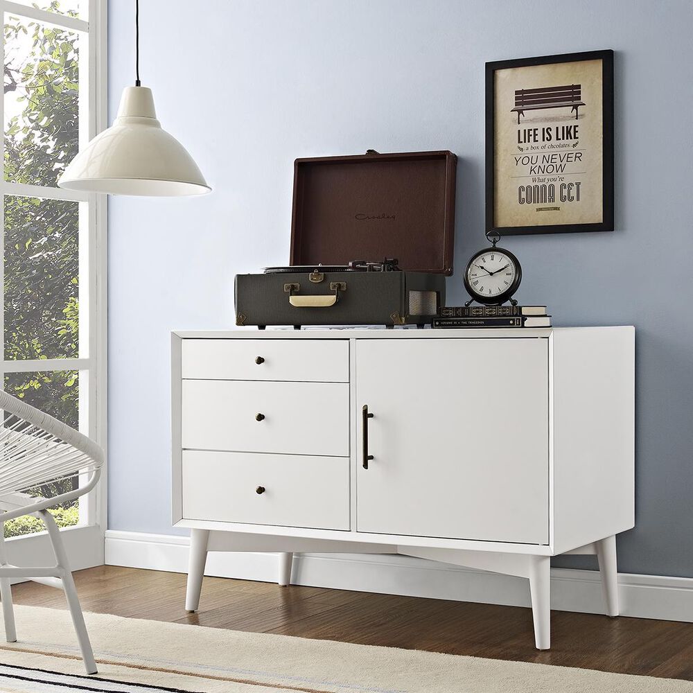 Crosley Furniture Landon Media Console In White Nebraska Furniture Mart