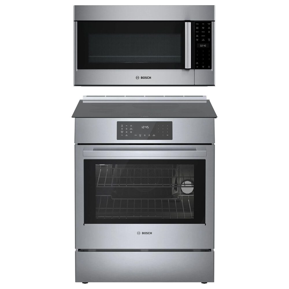 Bosch 800 Series 2-Piece Kitchen Package with 4.6 Cu. Ft. Induction Slide-in Range and 1.9 Cu. Ft. Over-The-Range Microwave in Stainless Steel, , large