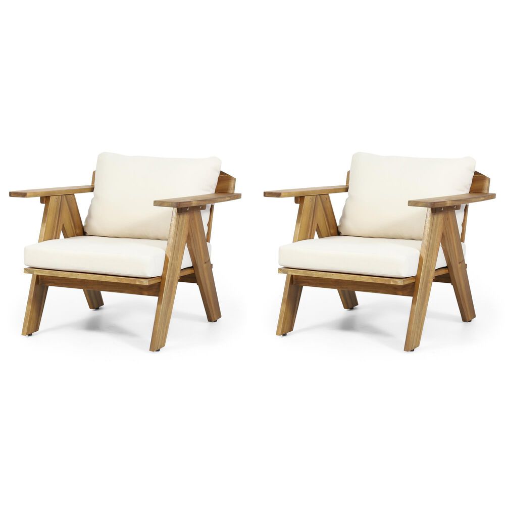 Hearth and Haven Outdoor Club Chair with Beige Cushion in Teak (Set of 2), , large