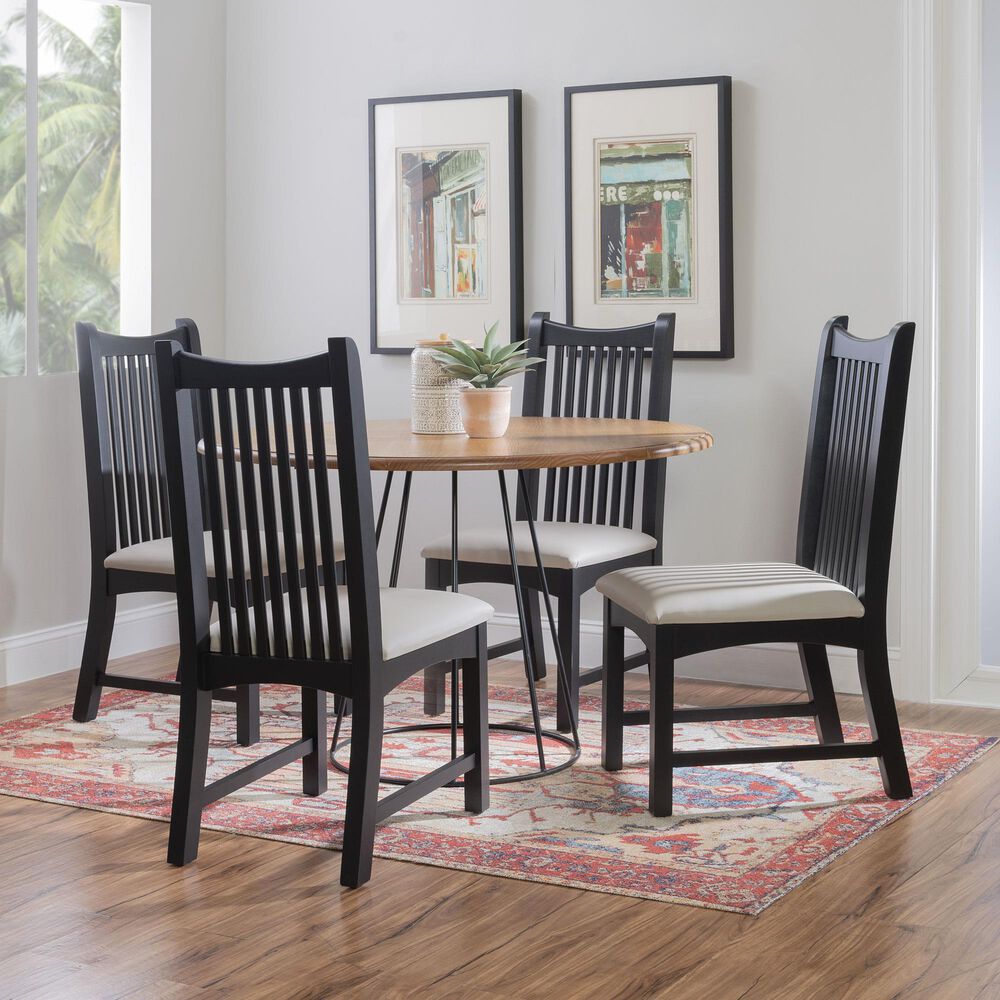 Linon Home Decor Bonnie Side Chair with Light Grey Faux Leather Cushion in Black (Set of 2), , large