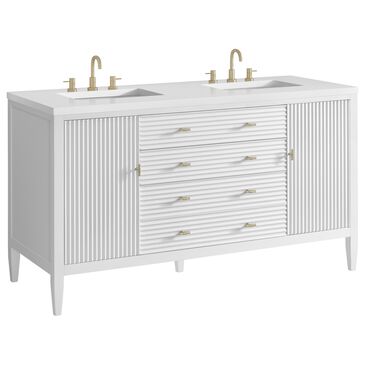 James Martin Vanities Mirin 60" Double Vanity in Bright White with Single Hole and 3 cm White Zeus Quartz Top & Backsplash, , large