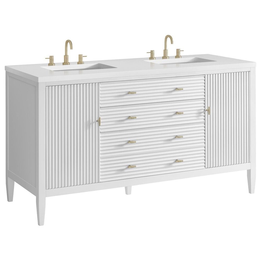 James Martin Vanities Myrrin 60" Double Vanity in Bright White with 3 cm White Zeus Quartz Top, , large