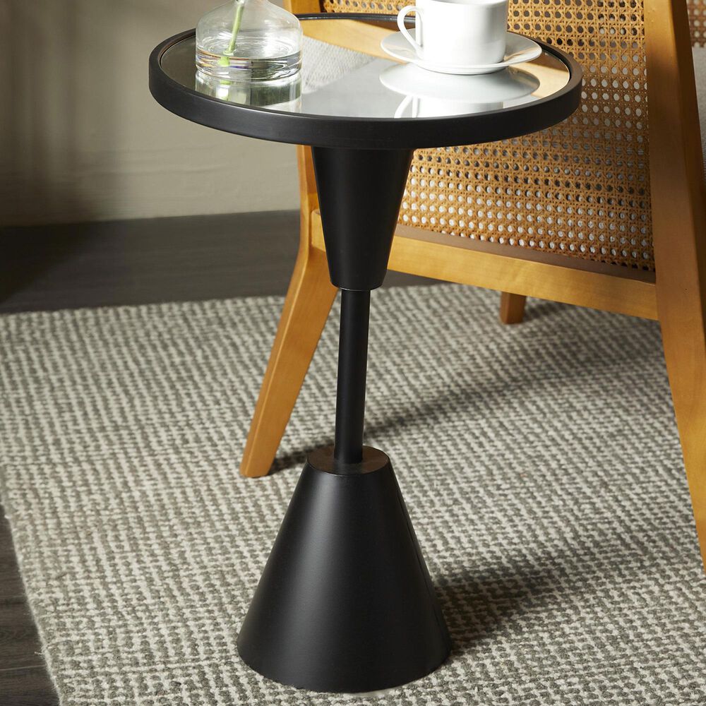 Maple and Jade Accent End Table with Pedestal Base and Mirrored Glass Top in Black, , large