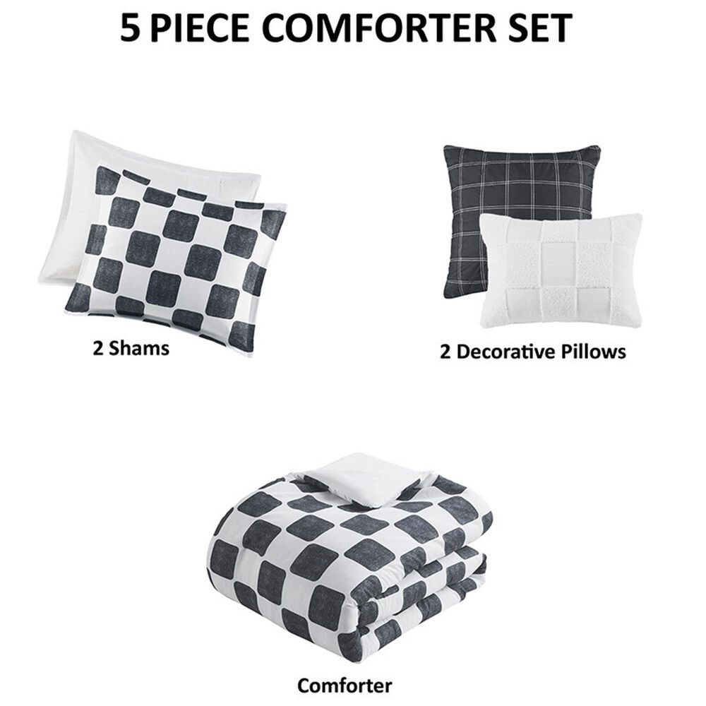 Hampton Park Miley 5-Piece Full/Queen Comforter Set in Black and White, , large