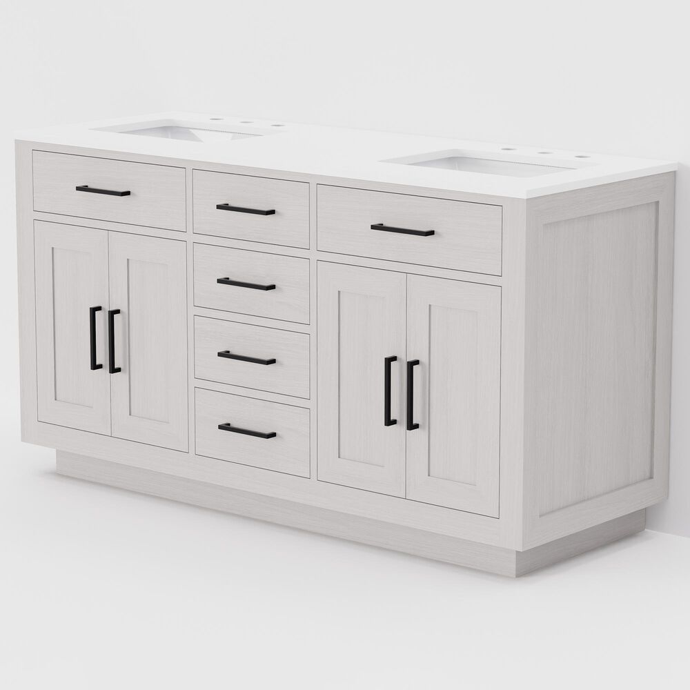 Lexora Home Abbey 60" Double Bathroom Vanity in White Oak with 2 cm White Quartz Top and Rectangular Sinks, , large