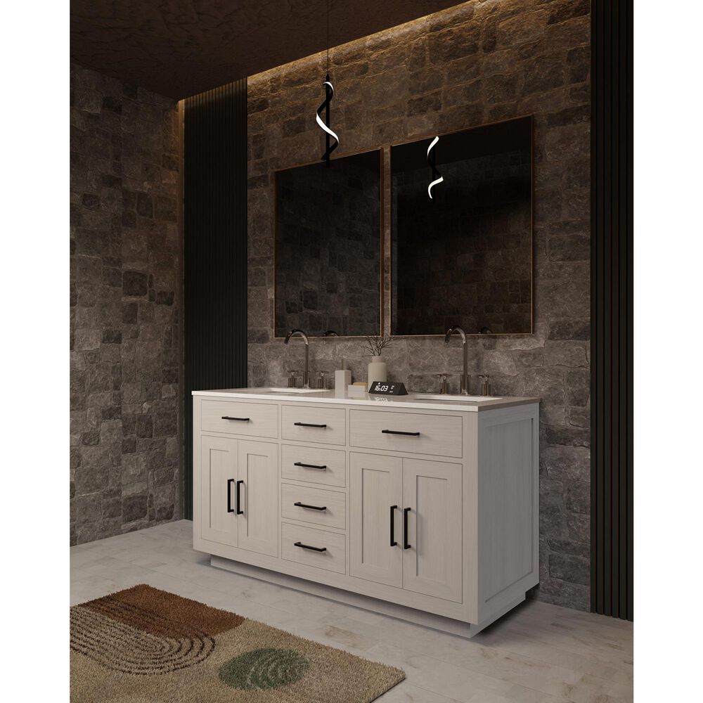 Lexora Home Abbey 60" Double Bathroom Vanity in White Oak with 2 cm White Quartz Top and Rectangular Sinks, , large