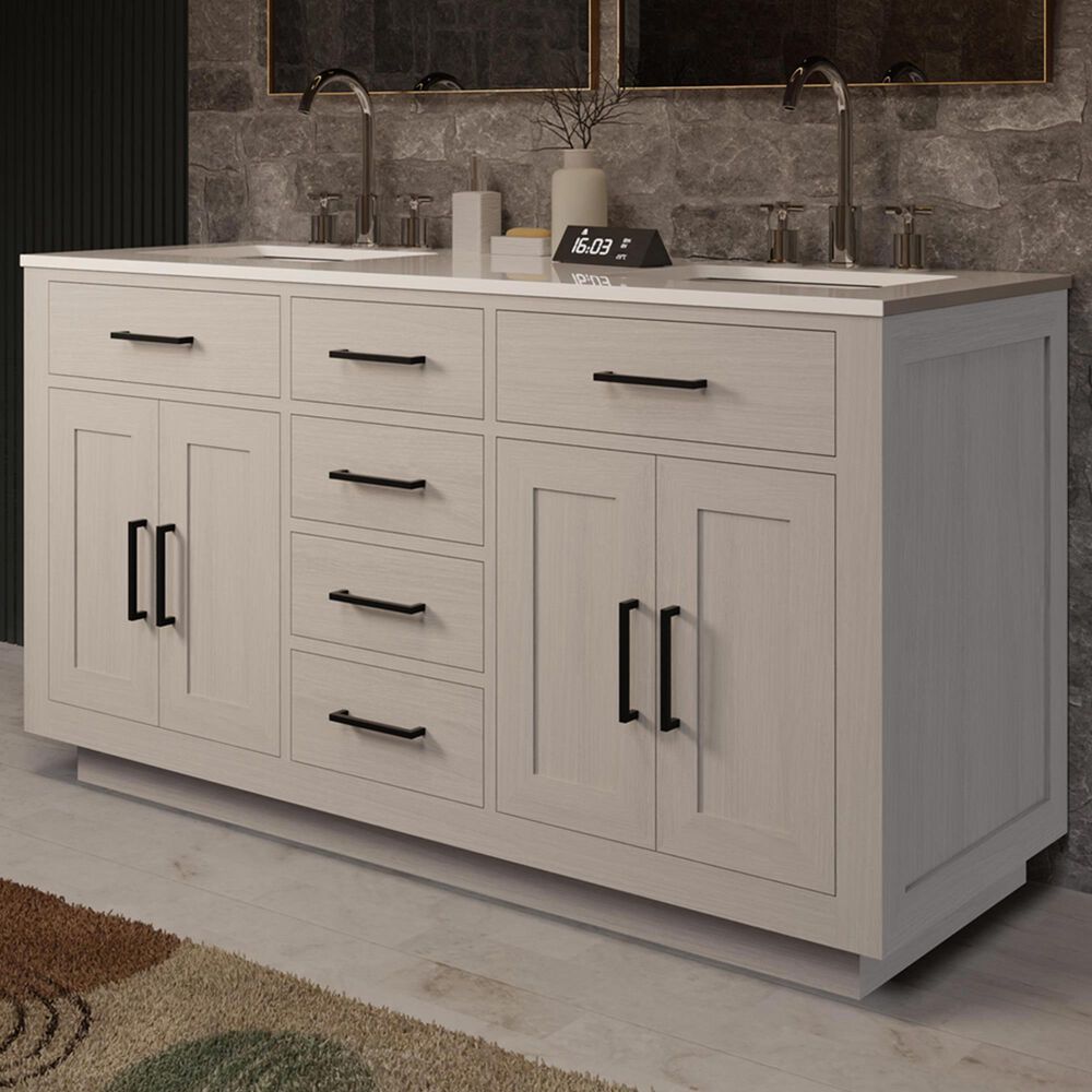 Lexora Home Abbey 60" Double Bathroom Vanity in White Oak with 2 cm White Quartz Top and Rectangular Sinks, , large