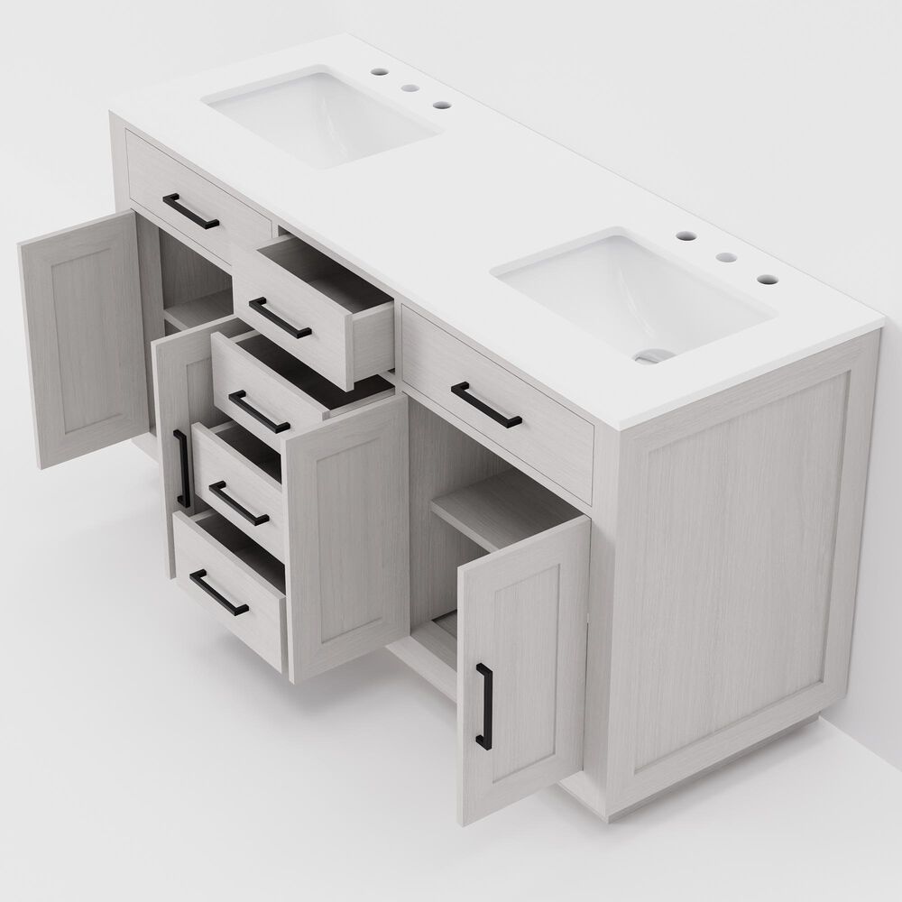 Lexora Home Abbey 60" Double Bathroom Vanity in White Oak with 2 cm White Quartz Top and Rectangular Sinks, , large