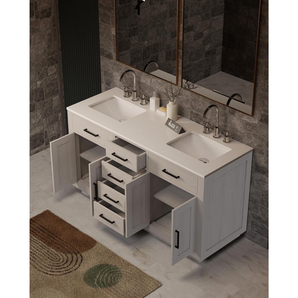 Lexora Home Abbey 60" Double Bathroom Vanity in White Oak with 2 cm White Quartz Top and Rectangular Sinks, , large