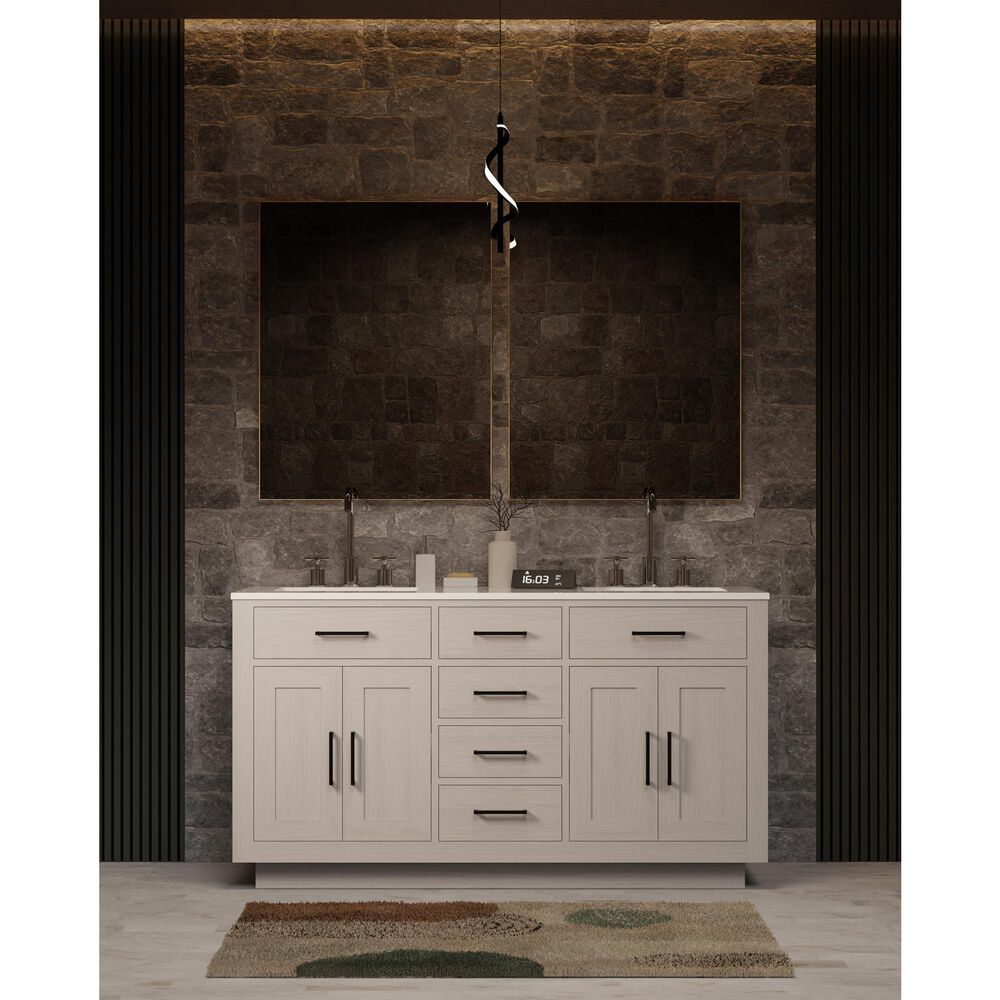 Lexora Home Abbey 60" Double Bathroom Vanity in White Oak with 2 cm White Quartz Top and Rectangular Sinks, , large