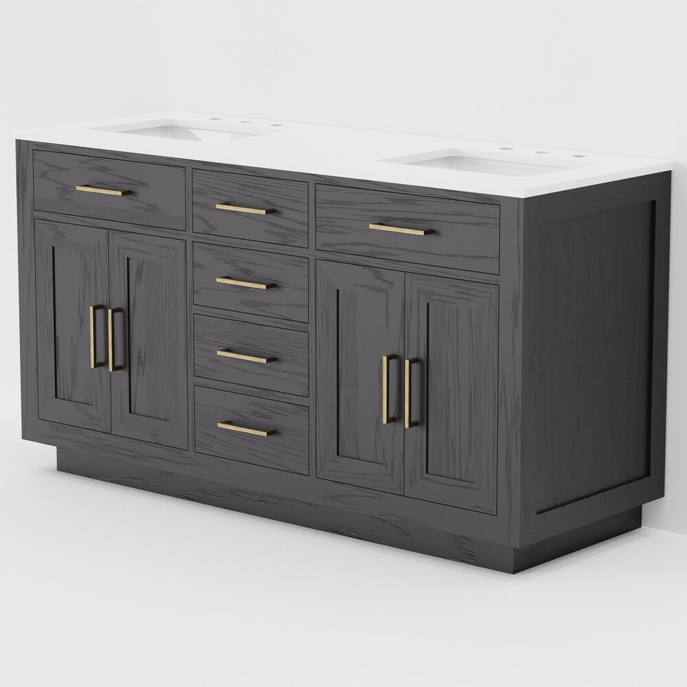 Lexora Home Abbey 60" Double Bathroom Vanity in Black Oak with 2 cm White Quartz Top and Rectangular Sinks, , large