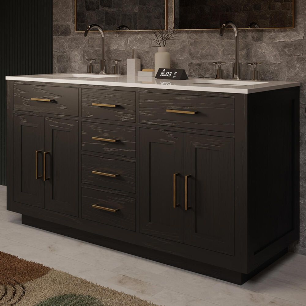 Lexora Home Abbey 60" Double Bathroom Vanity in Black Oak with 2 cm White Quartz Top and Rectangular Sinks, , large