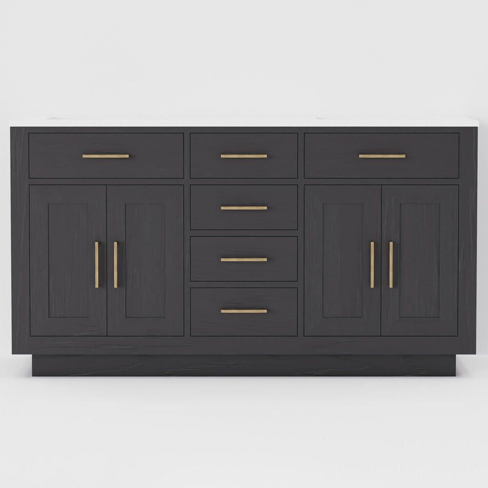 Lexora Home Abbey 60" Double Bathroom Vanity in Black Oak with 2 cm White Quartz Top and Rectangular Sinks, , large