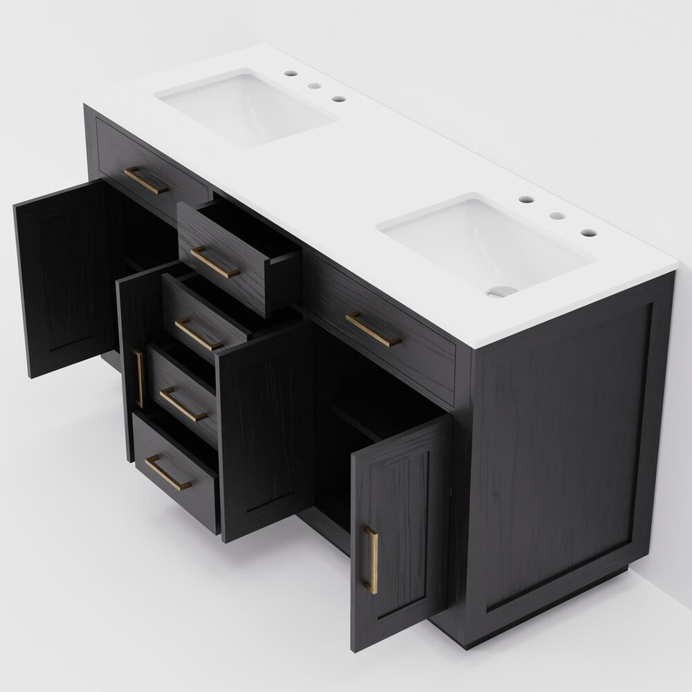 Lexora Home Abbey 60" Double Bathroom Vanity in Black Oak with 2 cm White Quartz Top and Rectangular Sinks, , large