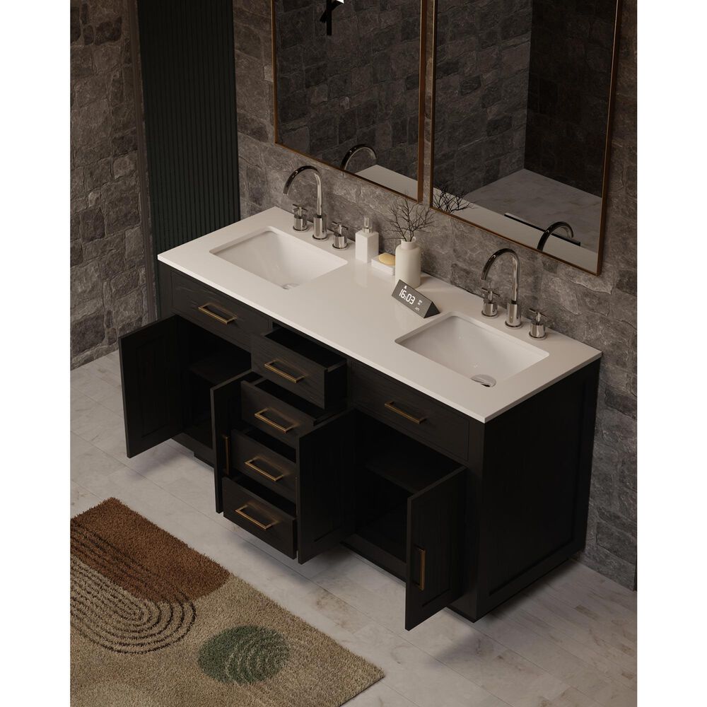 Lexora Home Abbey 60" Double Bathroom Vanity in Black Oak with 2 cm White Quartz Top and Rectangular Sinks, , large