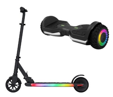 Jetson Omega Electric Scooter in Black and Jetson Flash Hoverboard in Black