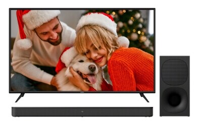 Vizio 4K Smart HDTV and Sony 2.1 Channel Soundbar with Wireless Subwoofer