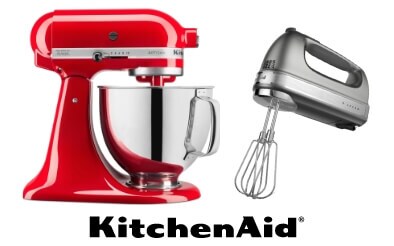 KitchenAid Artisan Stand Mixer in Red and Hand Mixer in Silver