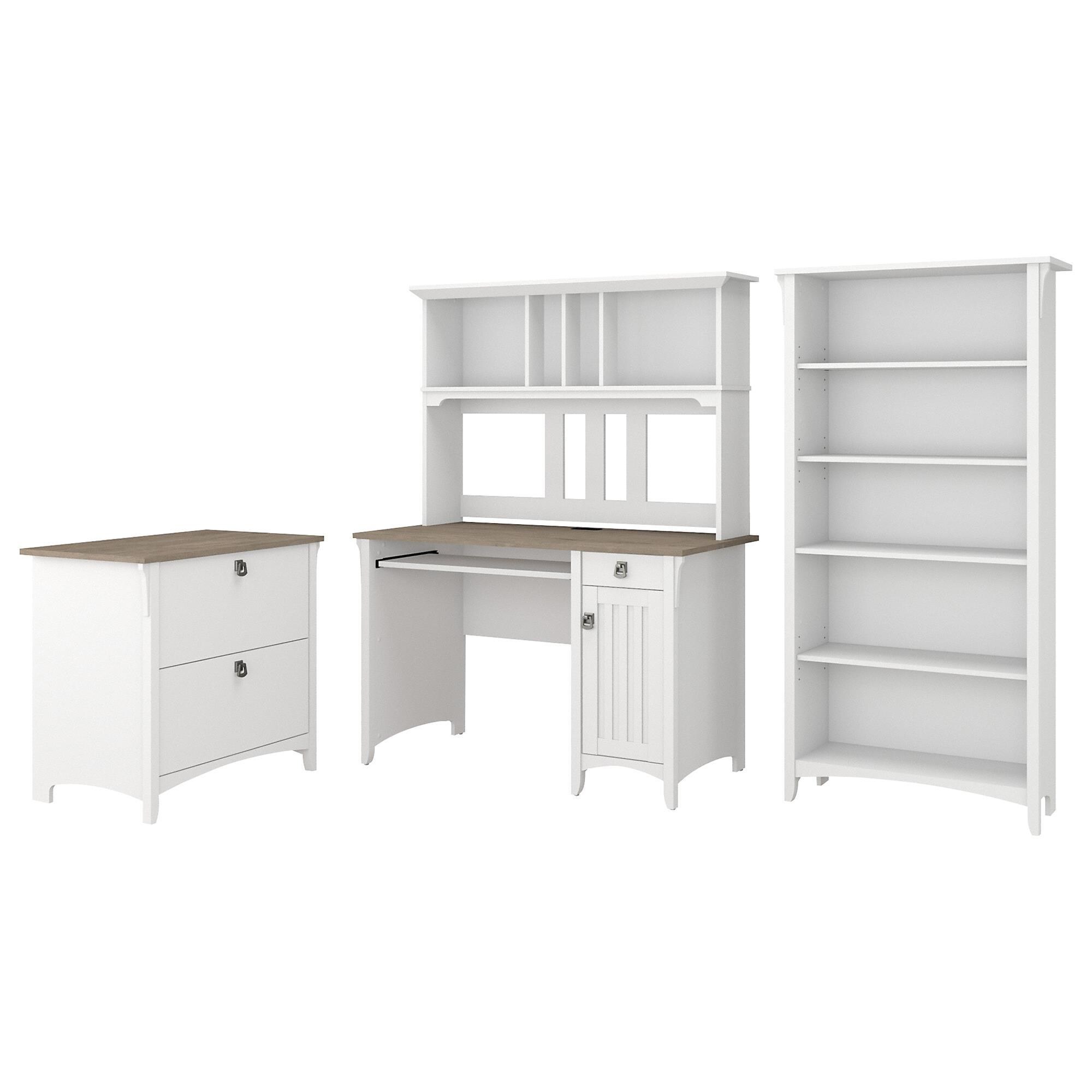 Bush Salinas 3-Piece Office Desk with Hutch, File Cabinet and Bookcase
