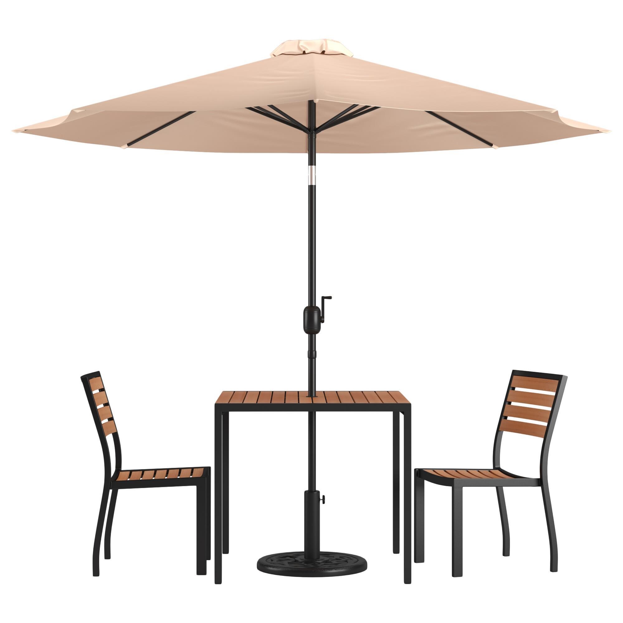 Flash Furniture Lark 5Piece Patio Dining Set with Tan Umbrella in