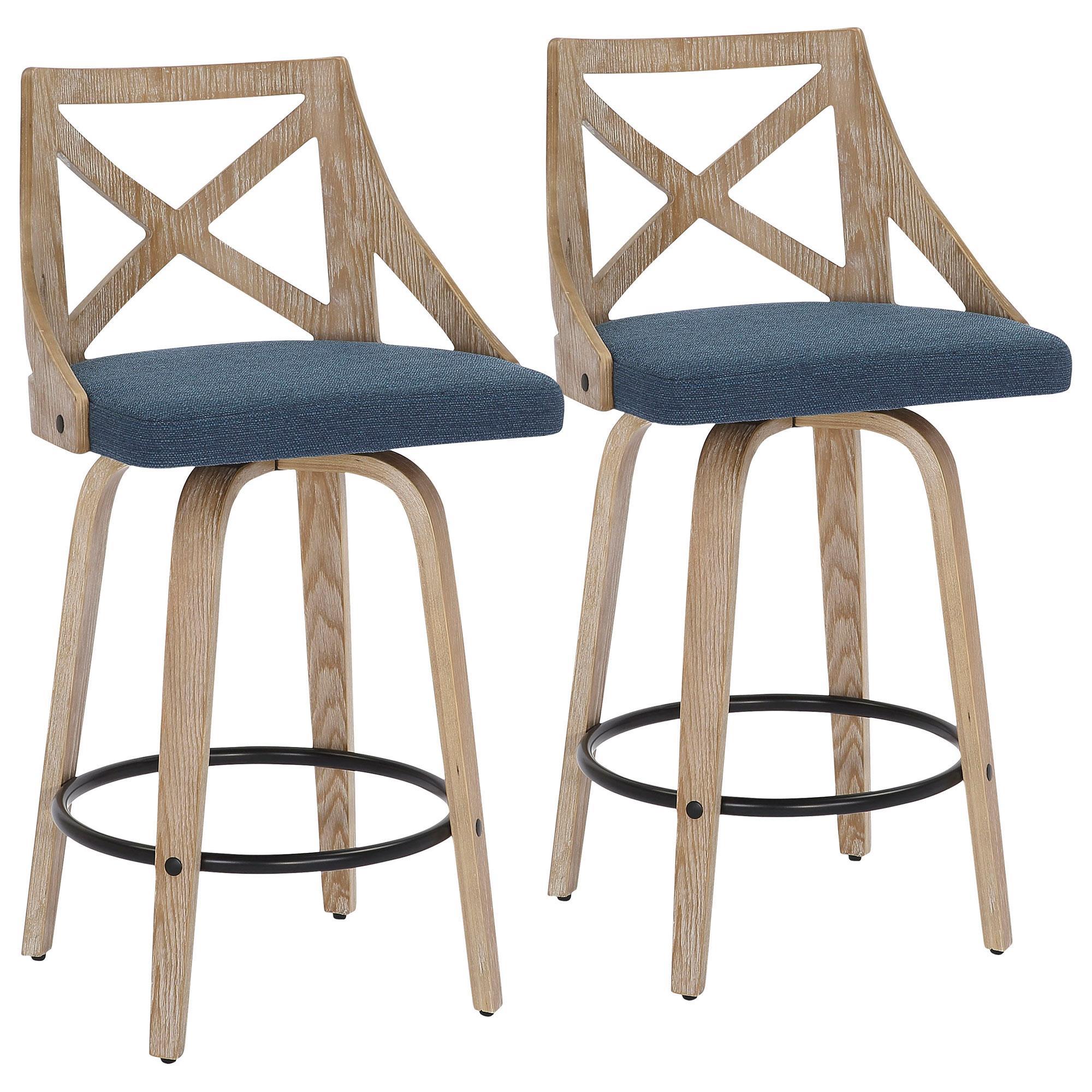 Lumisource Charlotte Swivel Counter Stool with Blue Cushion in White