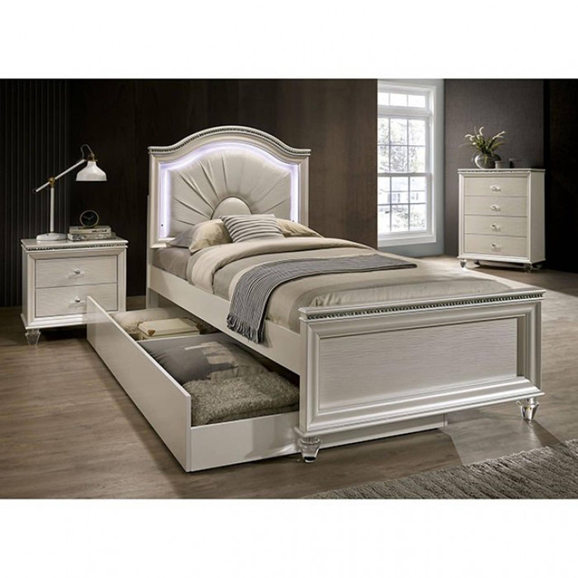 Furniture of America Allie Twin Panel Bed with Trundle in Pearl White NFM