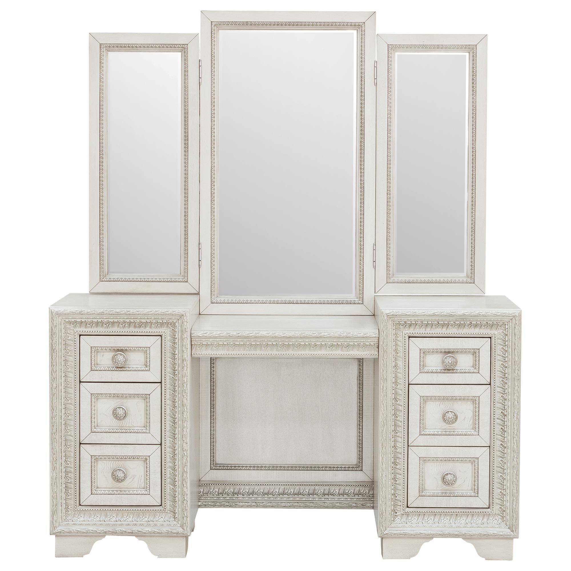 Pulaski Furniture Corp Camila Vanity and Mirror in White and Silver