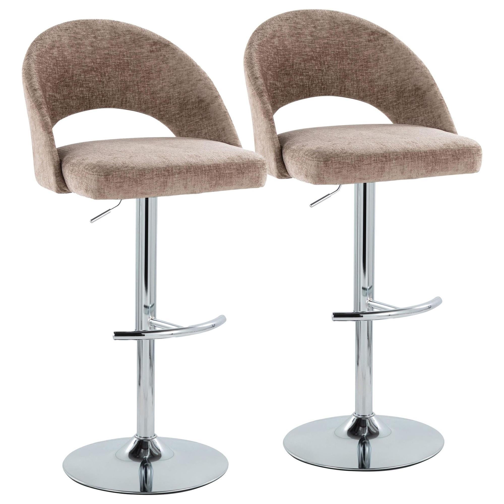 LumiSource Renee Adjustable Swivel Bar Stool with Brown Fabric