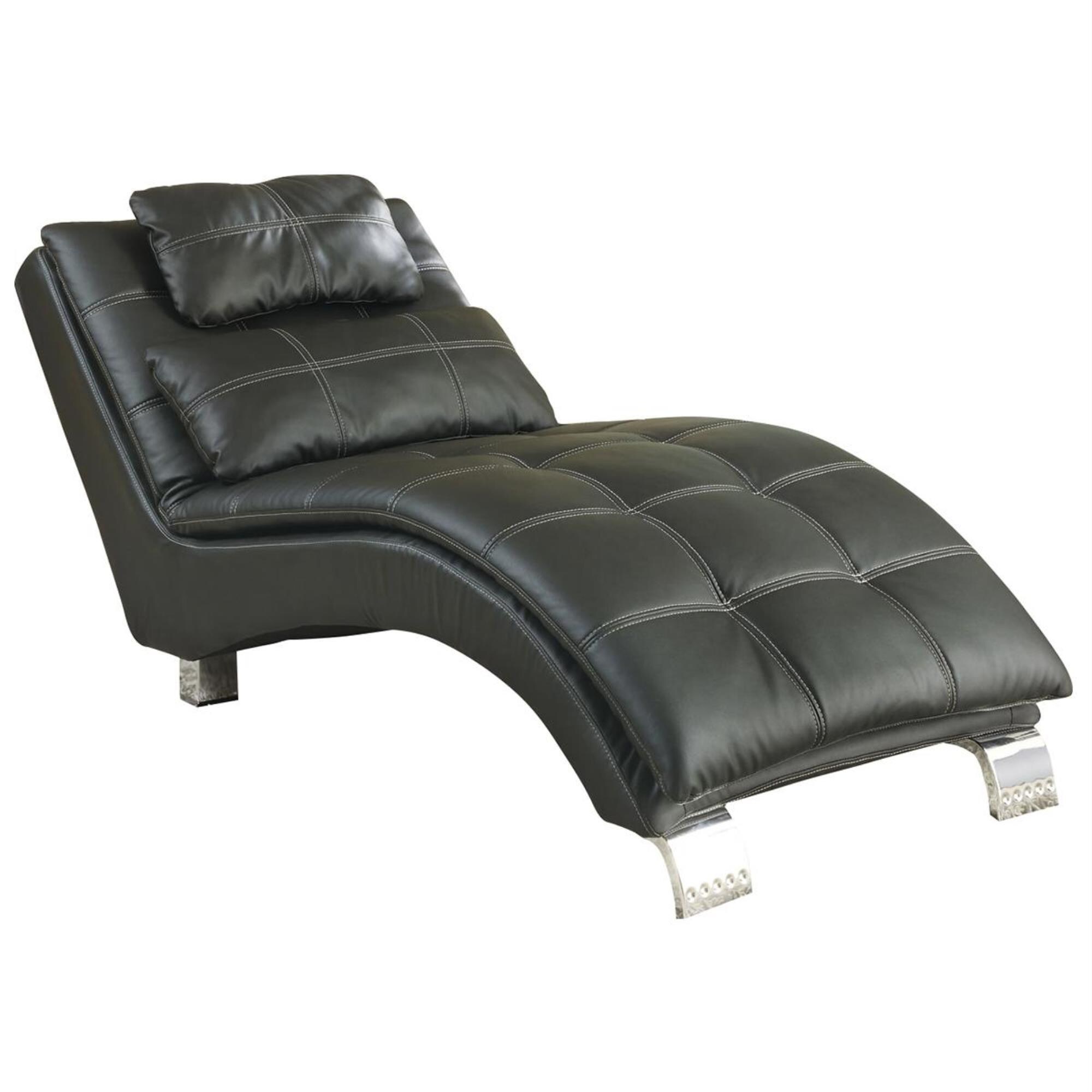 Pacific Landing Contemporary Black Leather Chaise Lounge NFM
