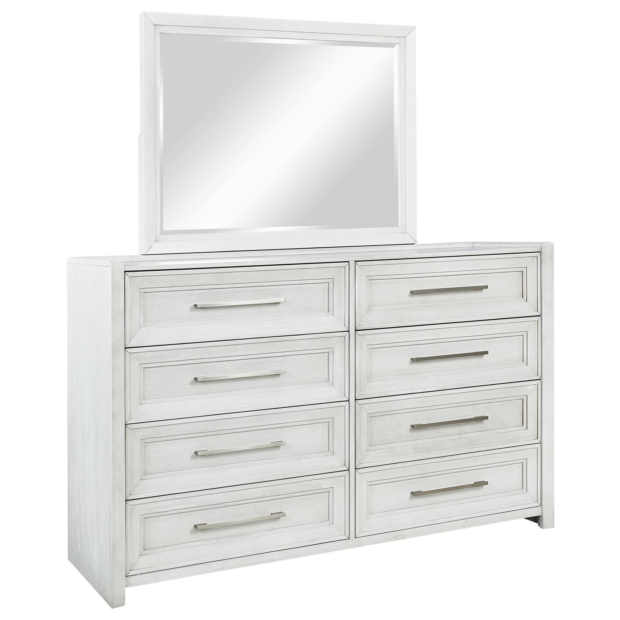 Sasha Lee 8-Drawer Dresser and Mirror in Brushed White