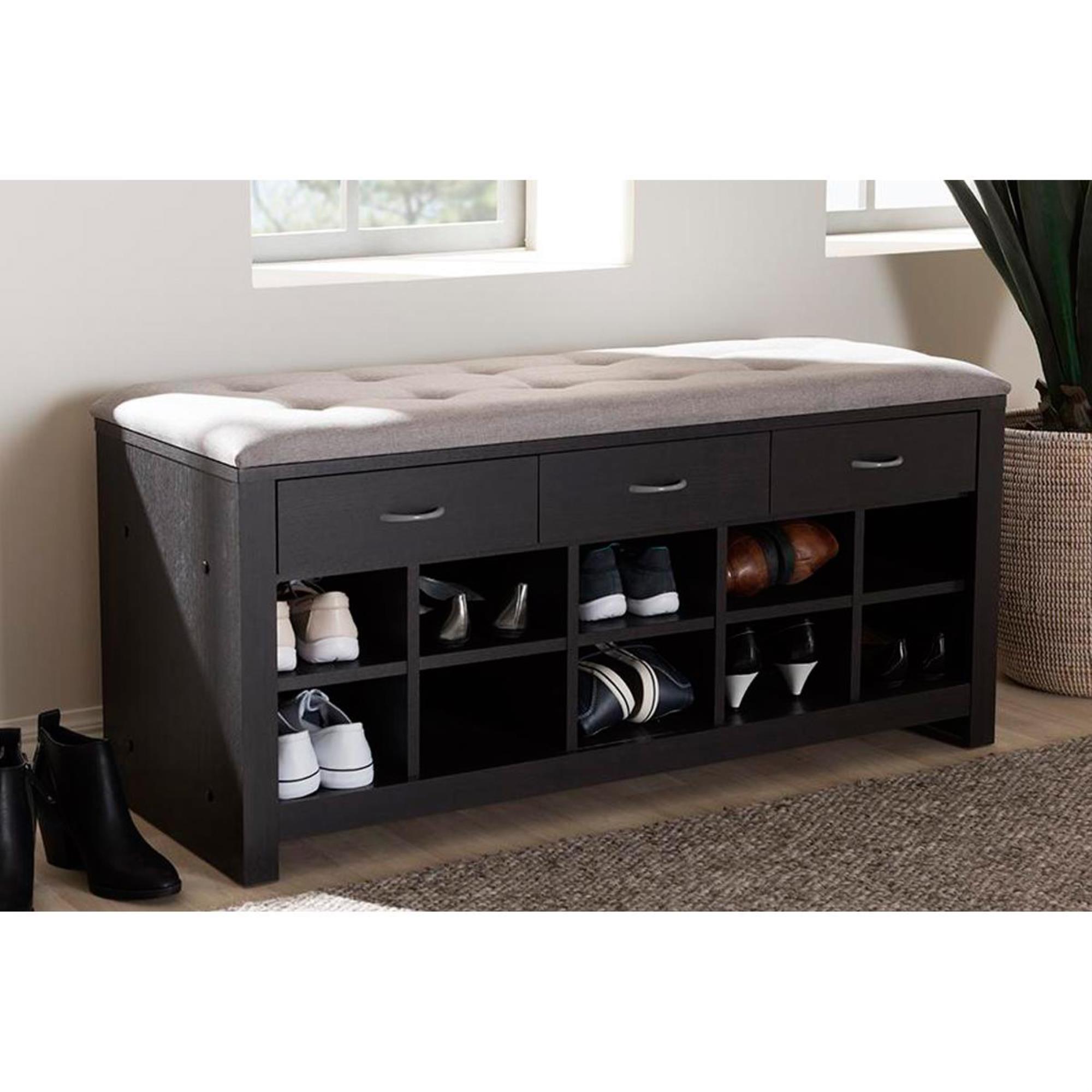 Baxton Studio Upholstered Entryway Bench in Light Grey/Brown NFM