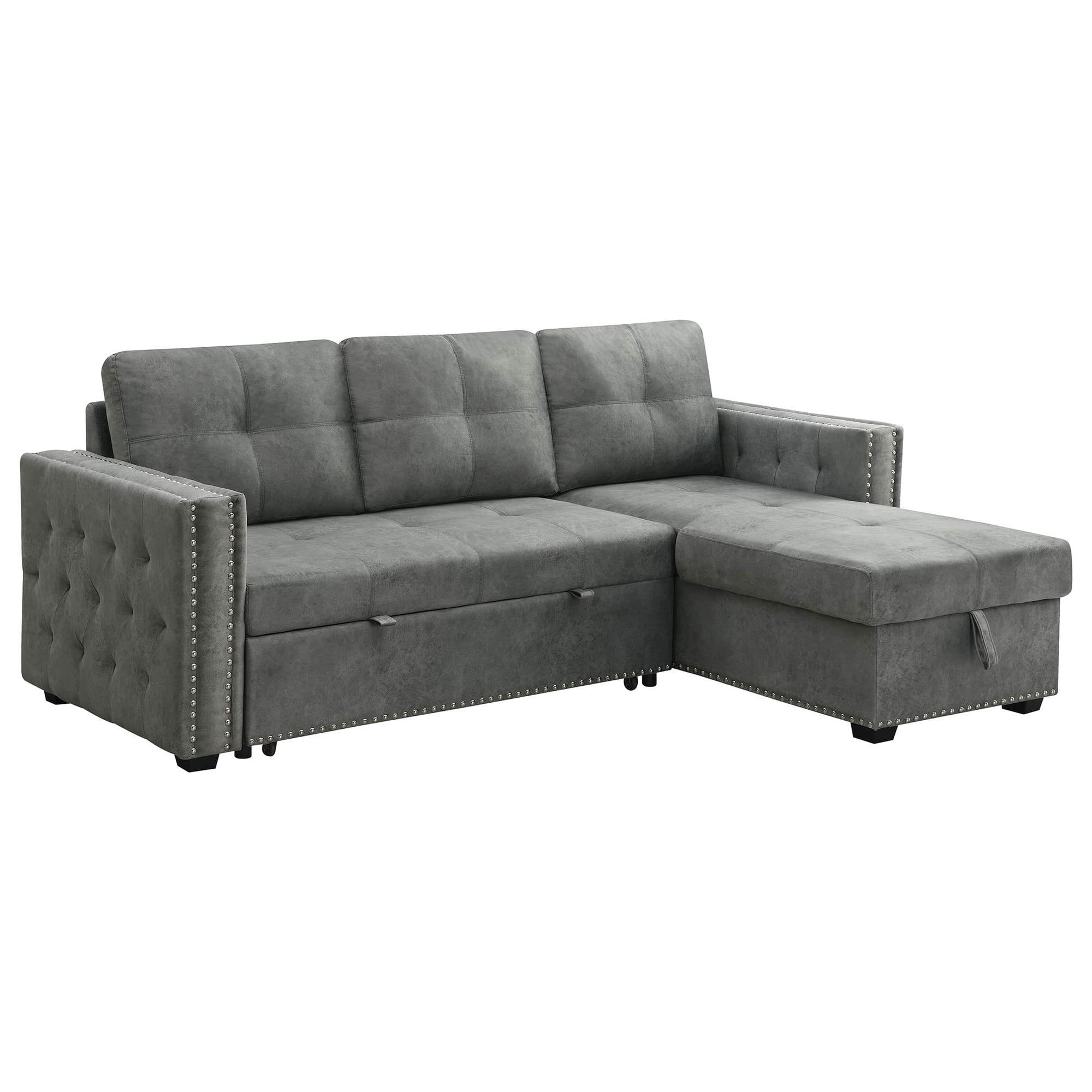 Morden Fort 2 Piece Storage Sleeper Sectional in Grey Velvet NFM