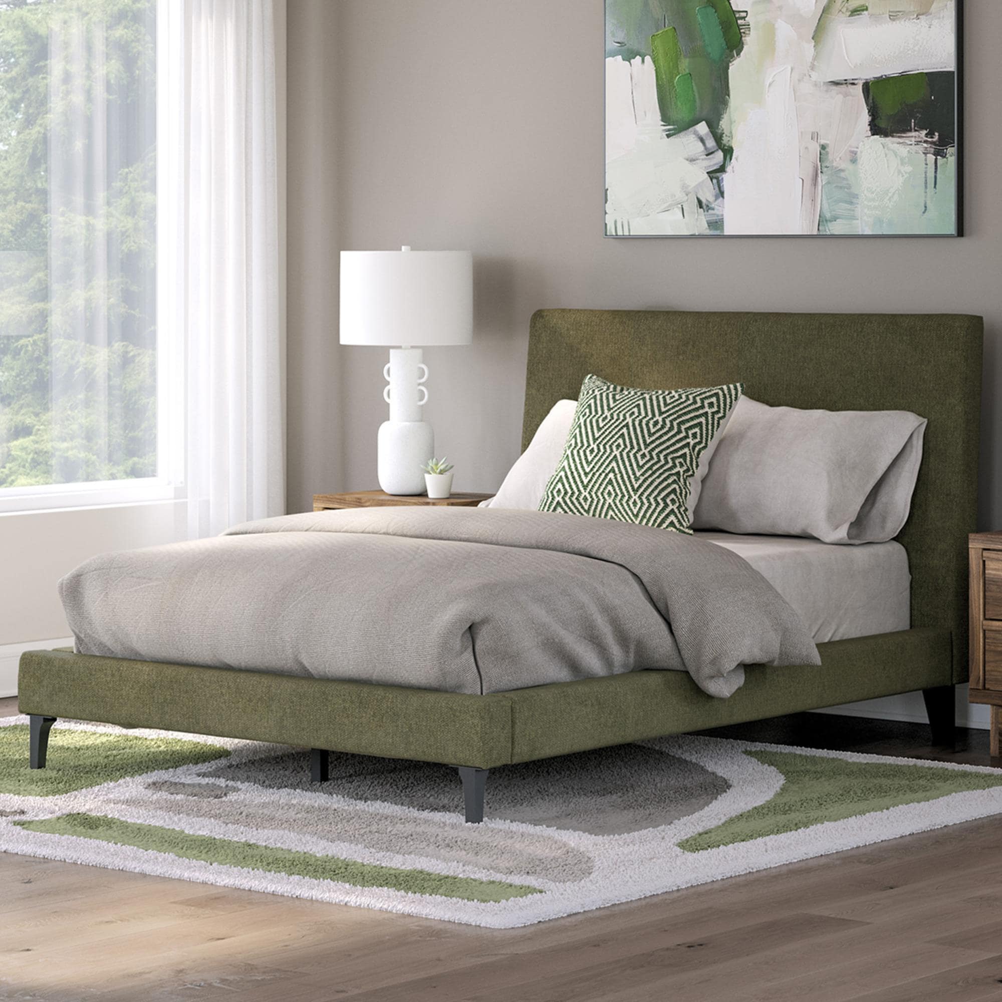 グリーンフィールド　74MHH Ashley Chirason Full Platform Bed in Sage Green