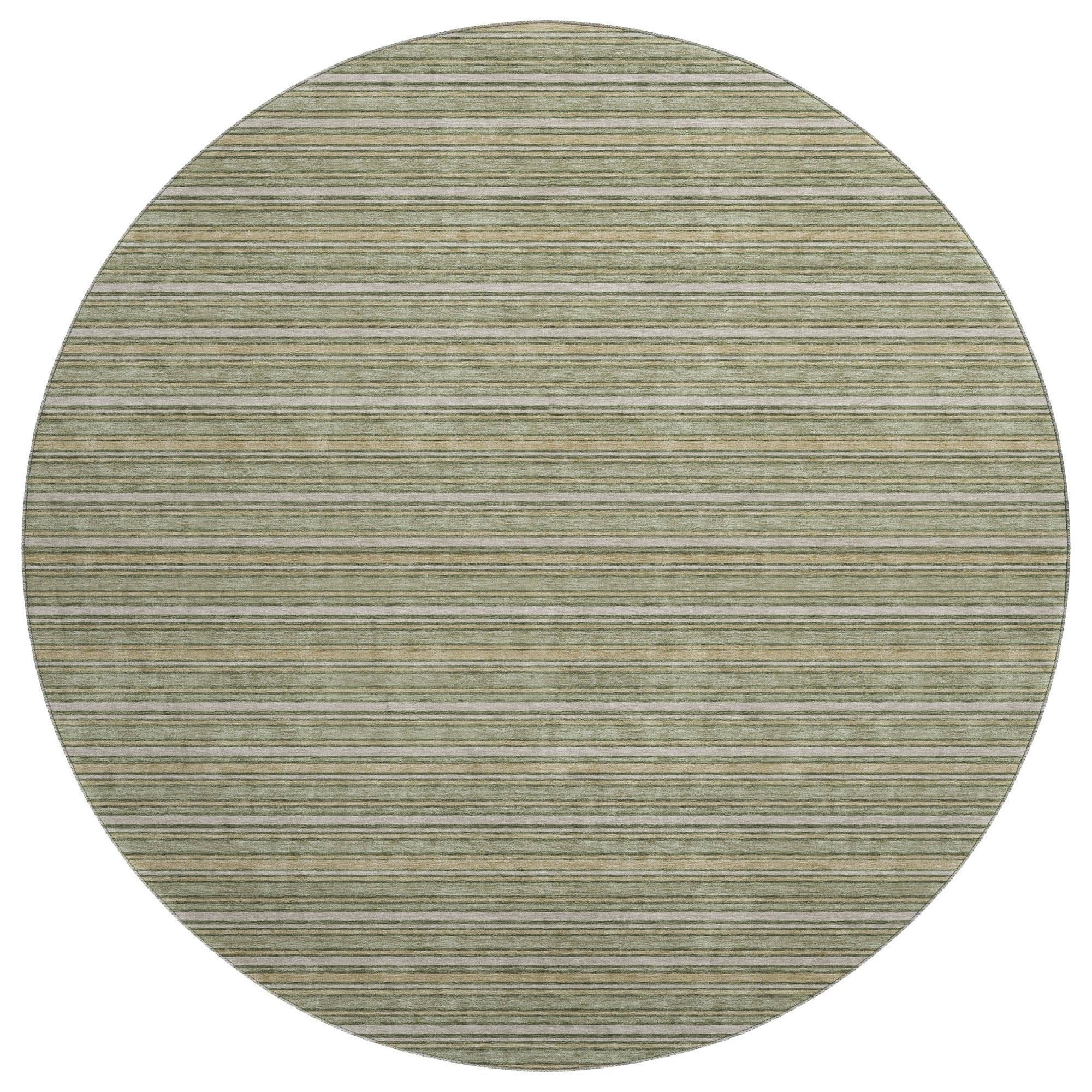 洋楽 ROUNDTREE 37B Soft Essentials Striped Olive 8' Round Indoor/Outdoor Area Rug