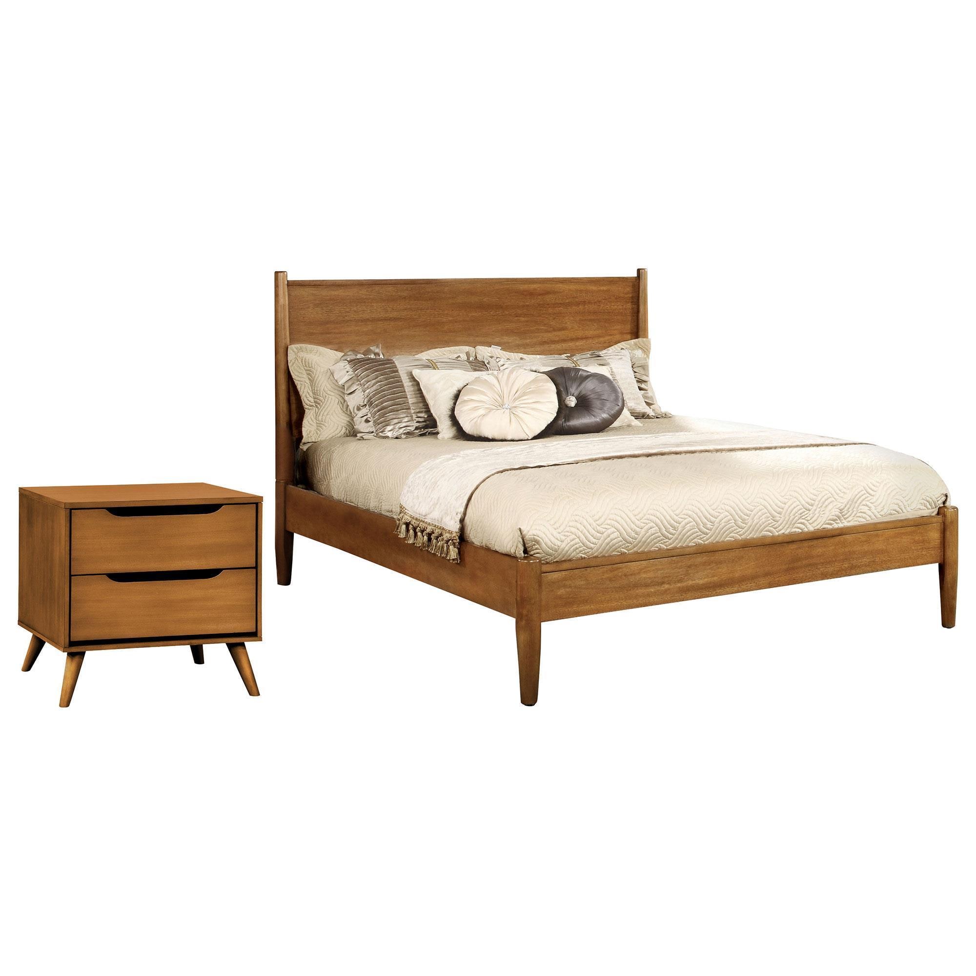 Furniture of America Ruiz 2 Piece Cal Kin Bed Set in Oak