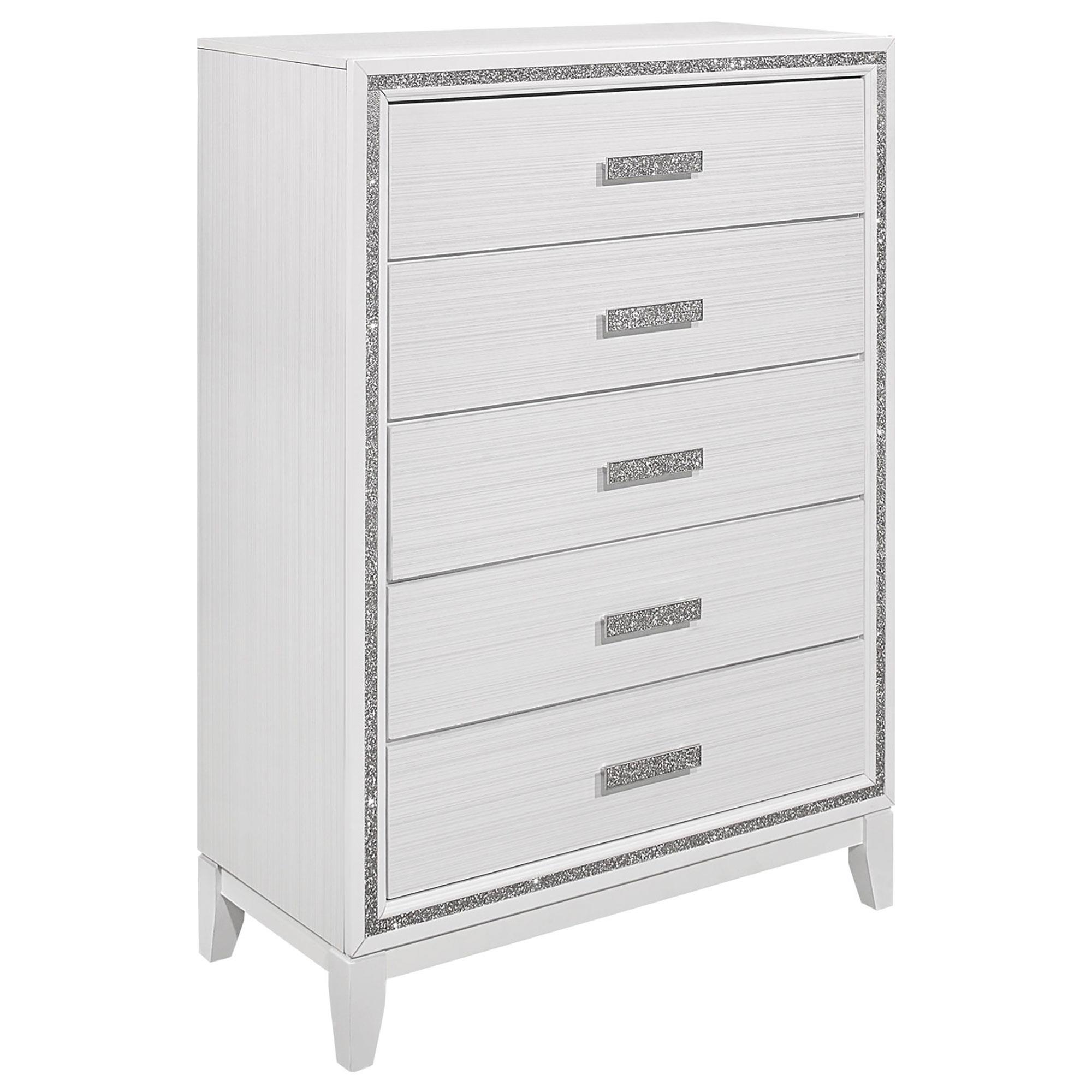 Global Furniture USA Lily 5-Drawer Chest in White and Glitter