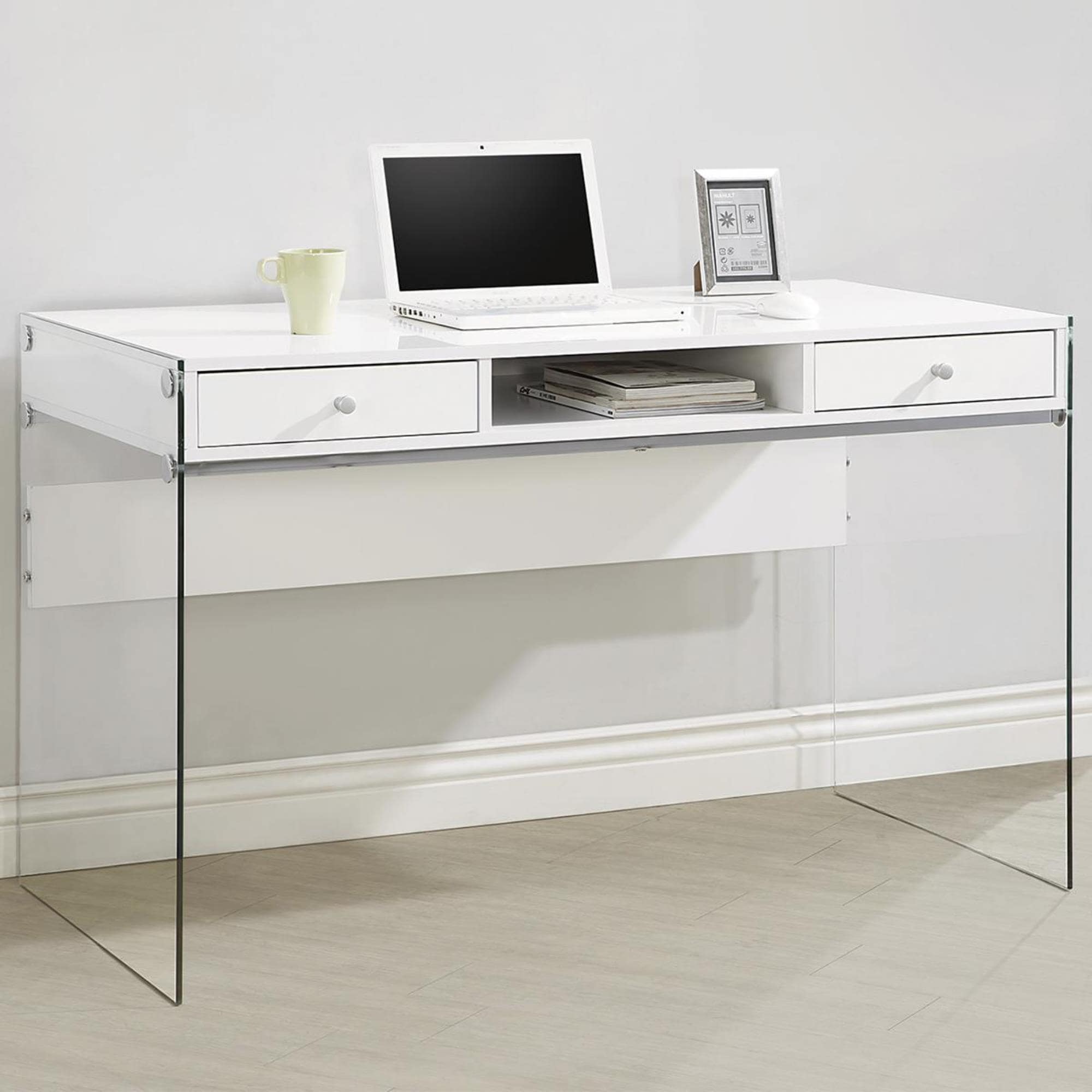 White desk with shop clear top