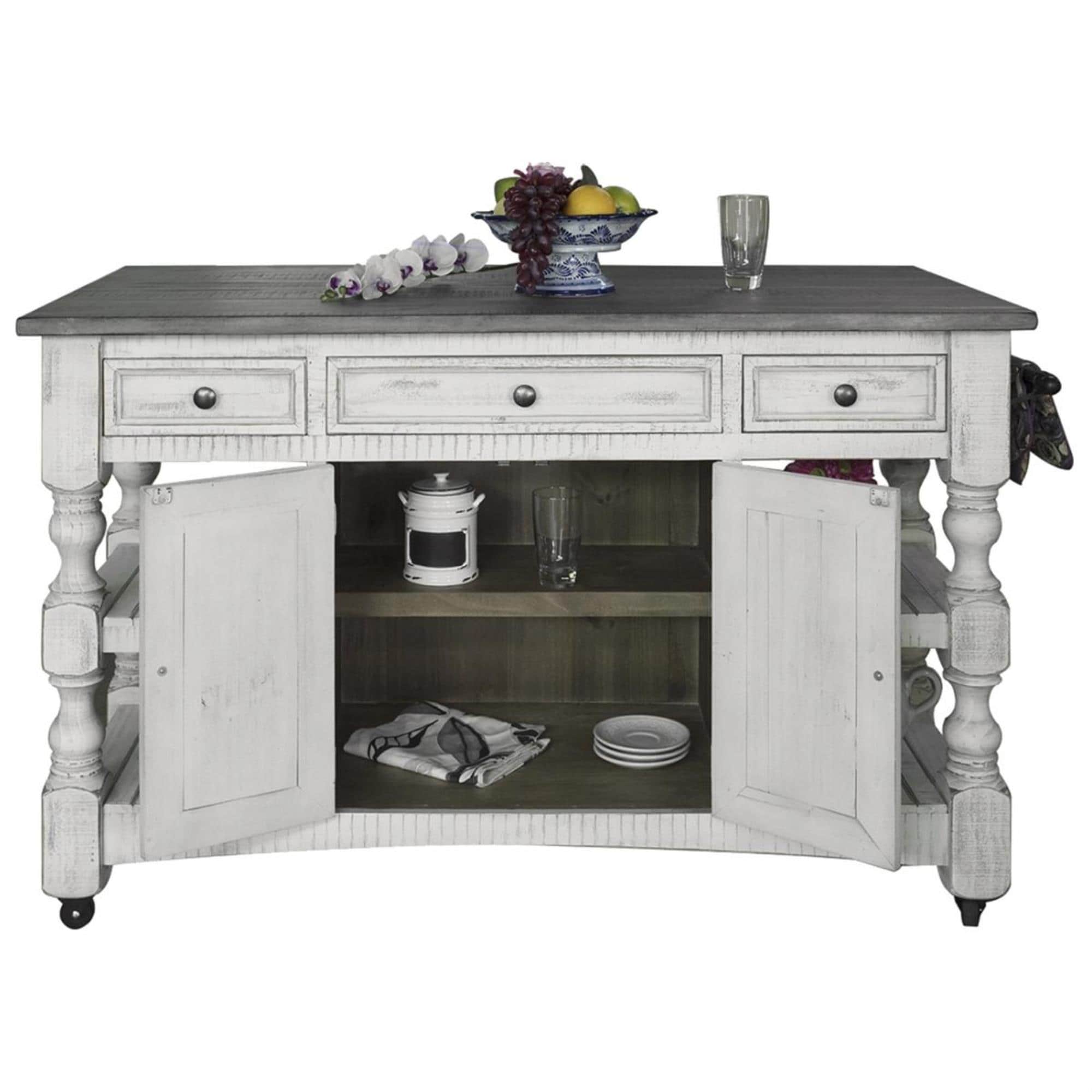 Fallridge Stone Kitchen Island In Off White Antiqued And Gray Nebraska Furniture Mart