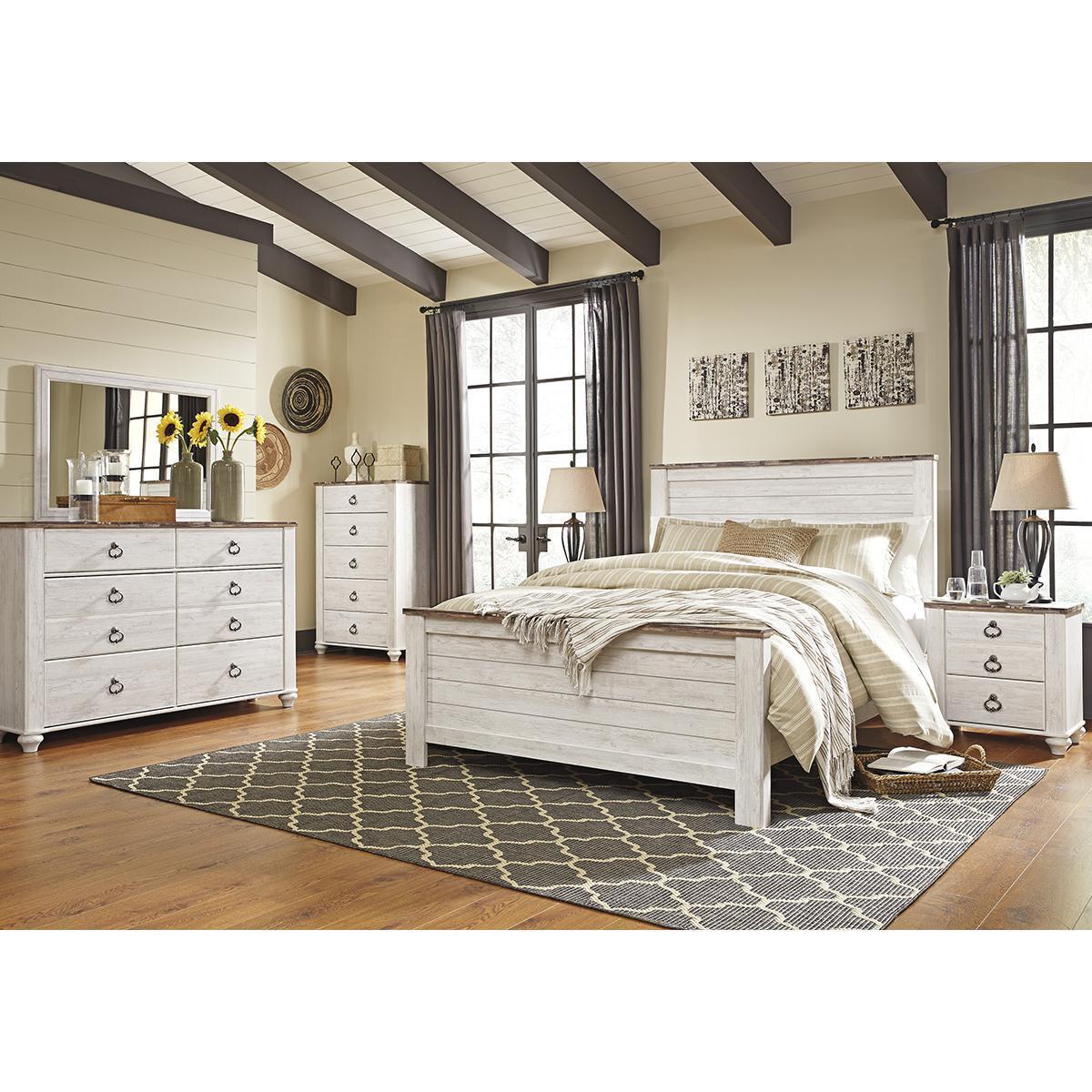 Ashley Willowton 4 Piece King Bedroom Set in Whitewash NFM