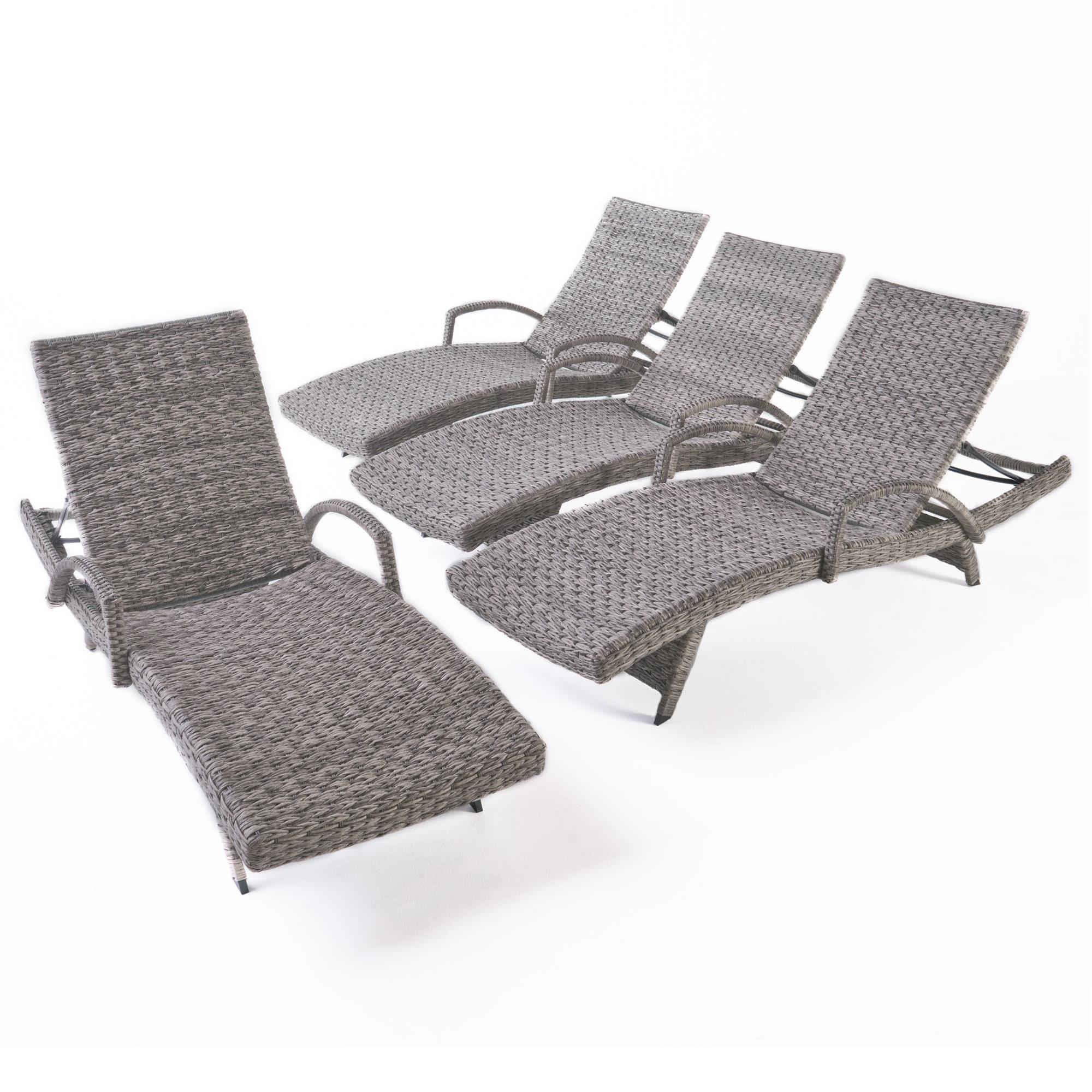Noble House Crete Patio Chaise Lounge in Gray (Set of 4) NFM