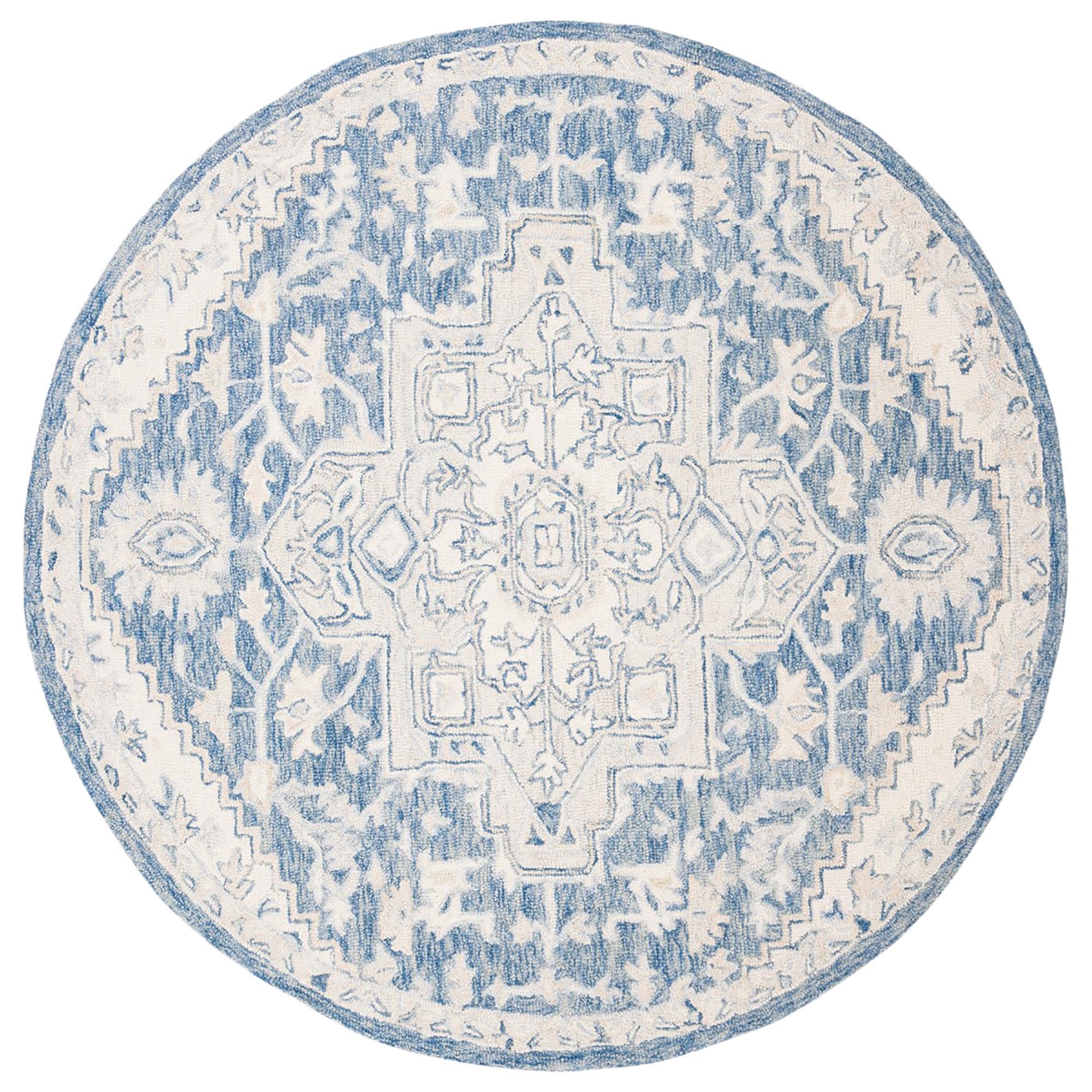Round Loop Rug Safavieh Micro-Loop MLP503M 7' Round Blue and Ivory Area Rug