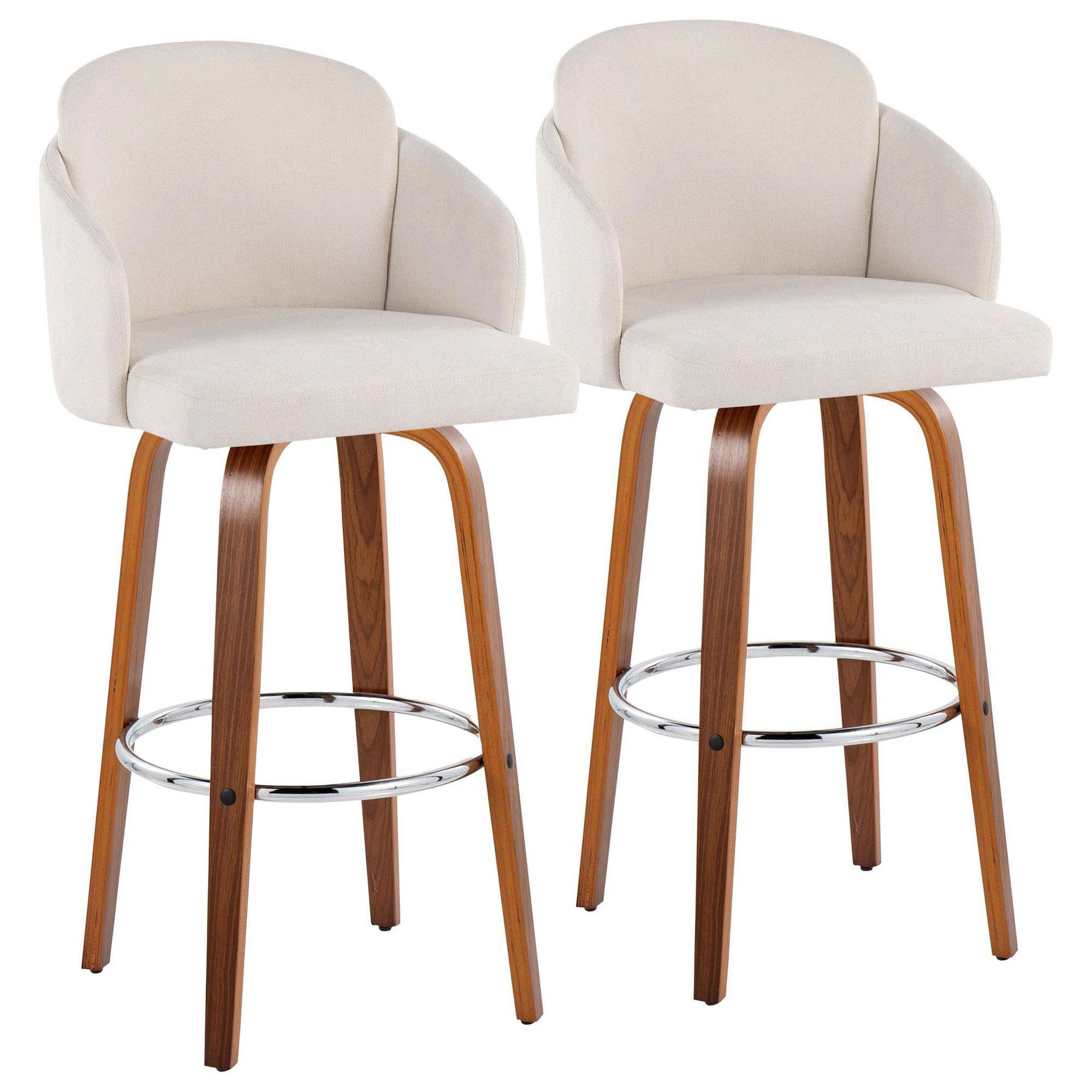 LumiSource Dahlia Swivel Bar Stool with Camel Upholstery in Walnut