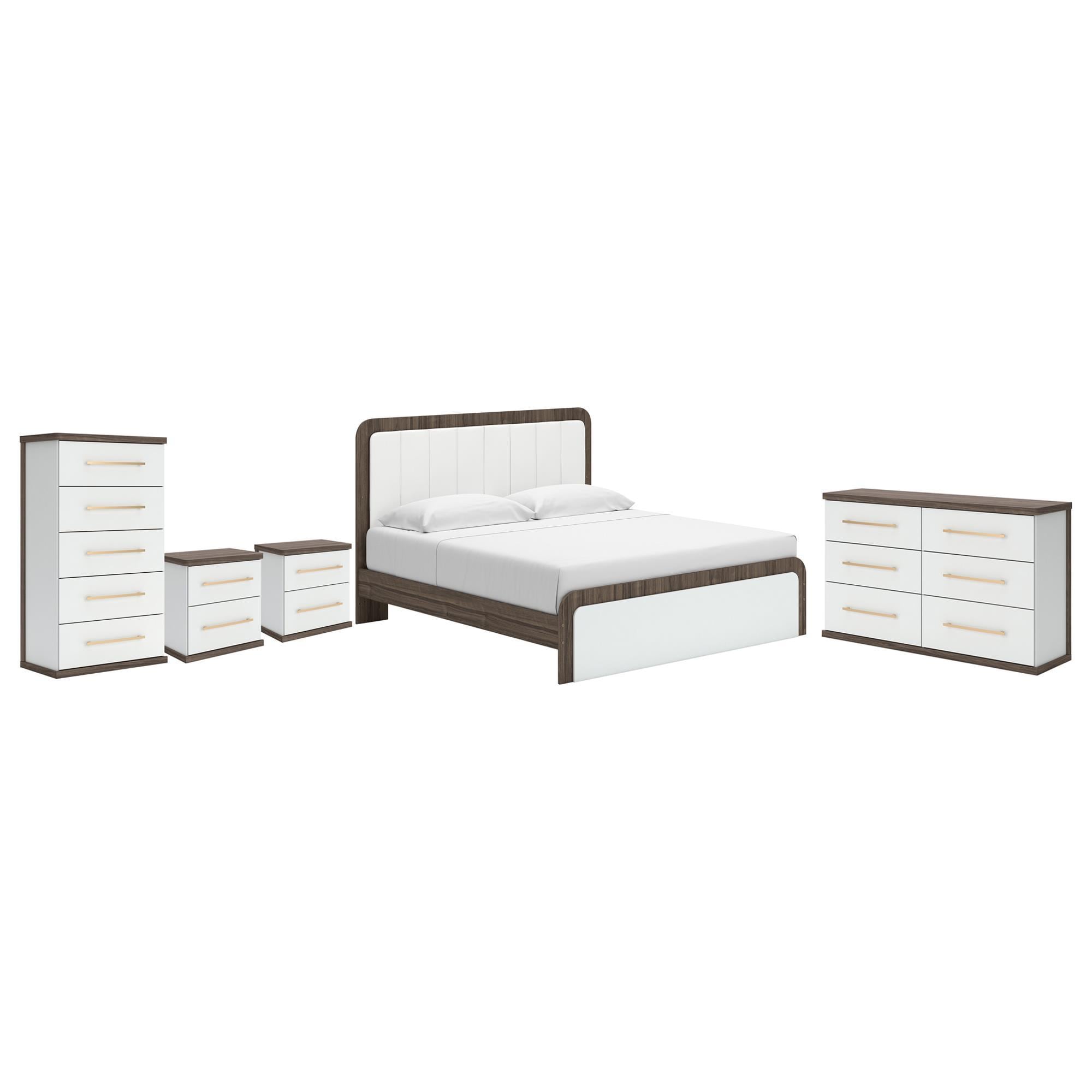 Ashley Kendanport King Upholstered Platform Bed with Dresser Chest