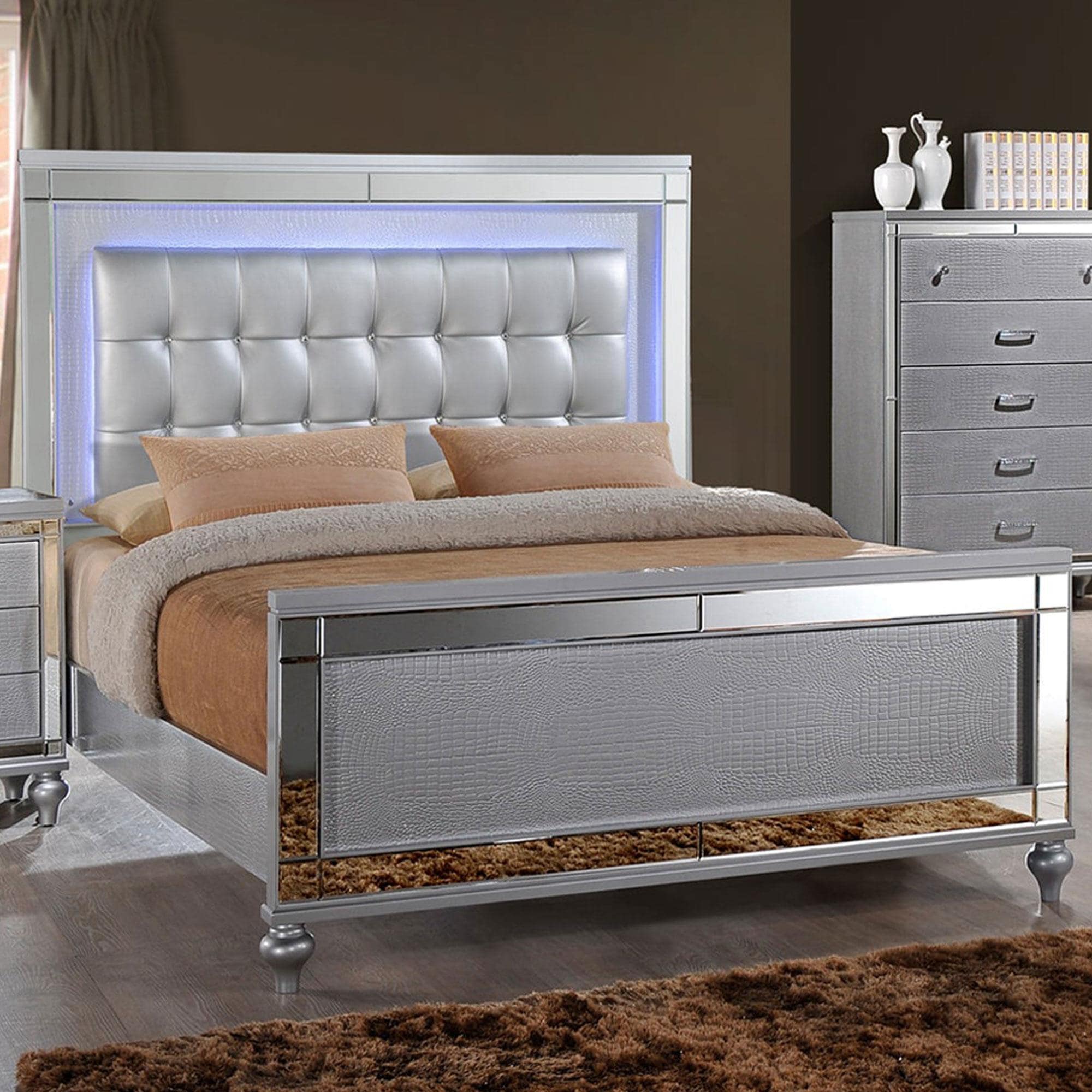 Silver headboard with lights discount