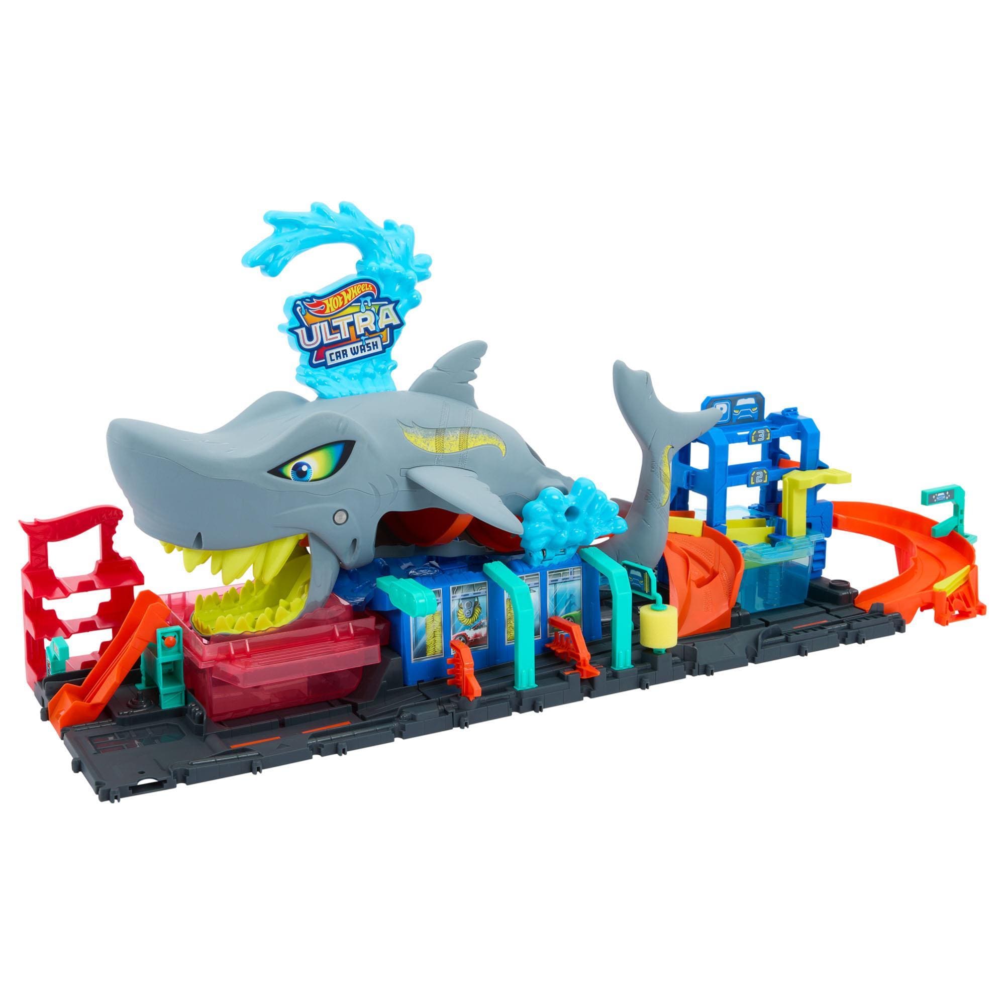 64 Scale City Ultra Shark Car Wash Station with Color Reveal Toy Car