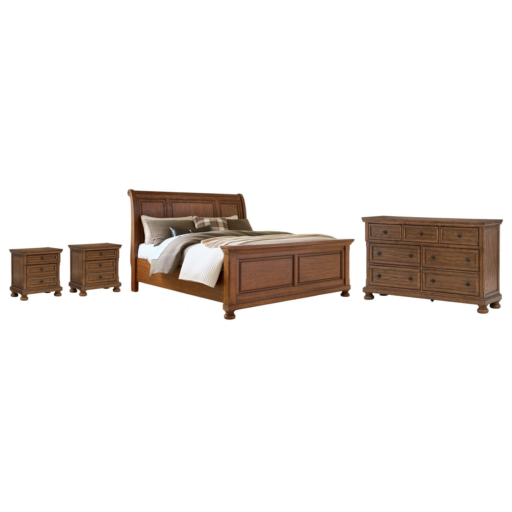 Ashley Zackaryn 4 Piece Queen Bedroom Set in Warm Brown with