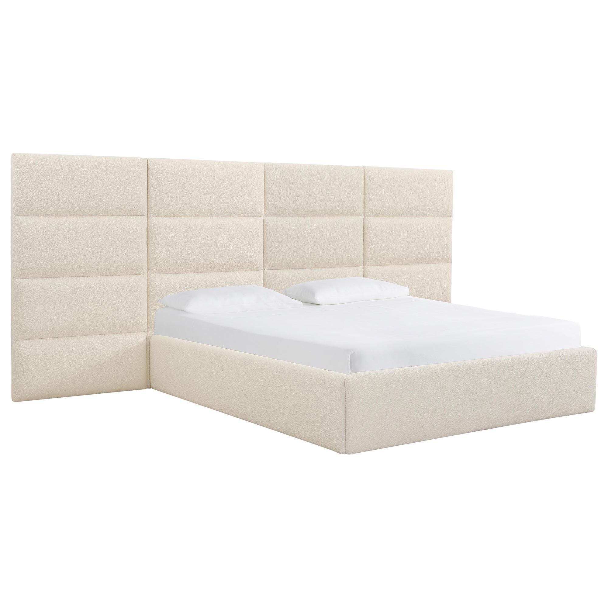 Tov Furniture Eliana Boucle Queen Platform Bed with Wings in Cream | NFM