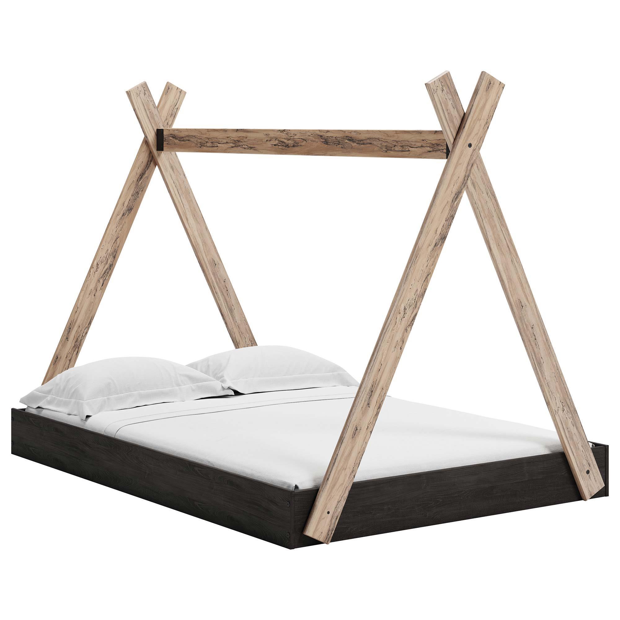 Signature Design by Ashley Piperton Twin Tent Complete Bed in Dark Charcoal  and Oak | Nebraska Furniture Mart